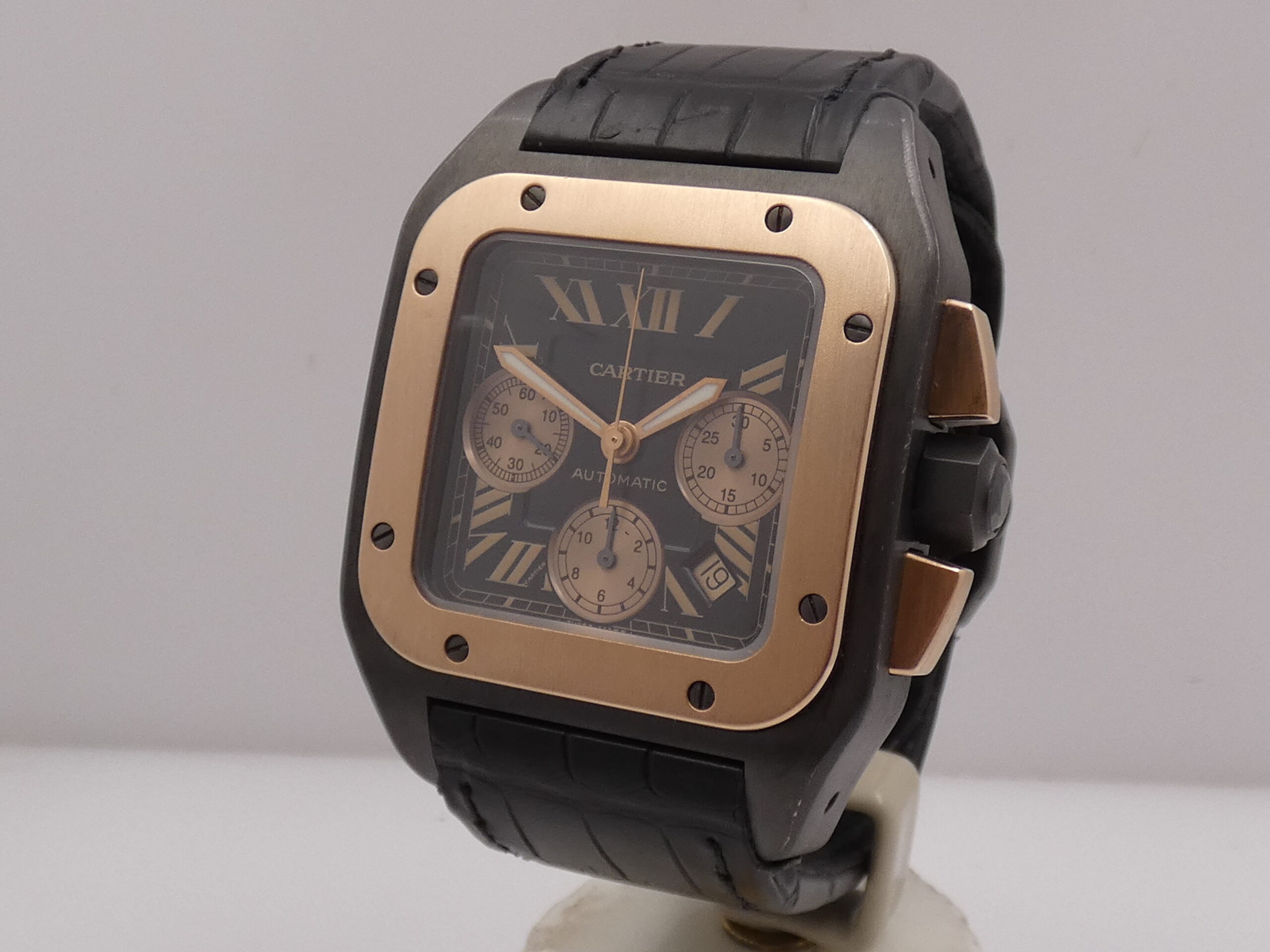 Cronografo Cartier Santos 100 XL 3104 Titanio & Acciaio BOX&PAPERS Ghiera Oro Rosa 18Kt ANNO 2009 Automatico W2020004 - immagine 9