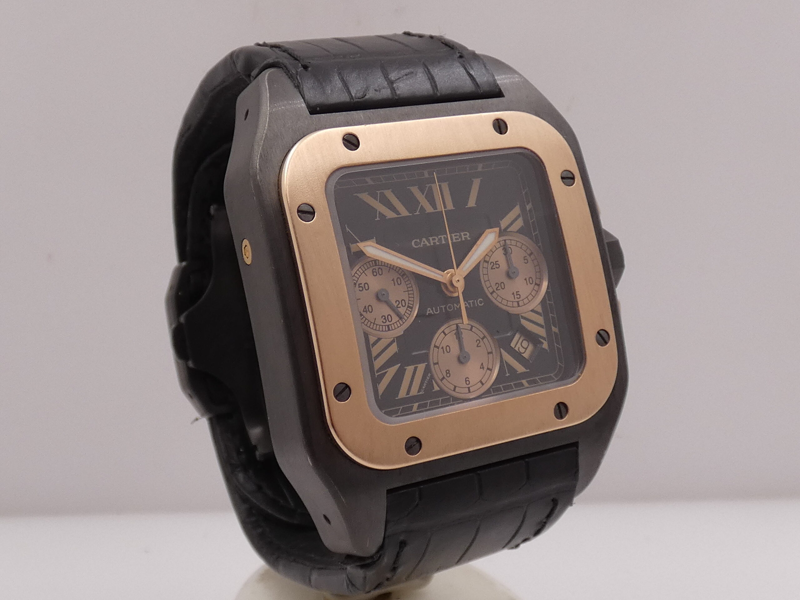 Cronografo Cartier Santos 100 XL 3104 Titanio & Acciaio BOX&PAPERS Ghiera Oro Rosa 18Kt ANNO 2009 Automatico W2020004 - immagine 10