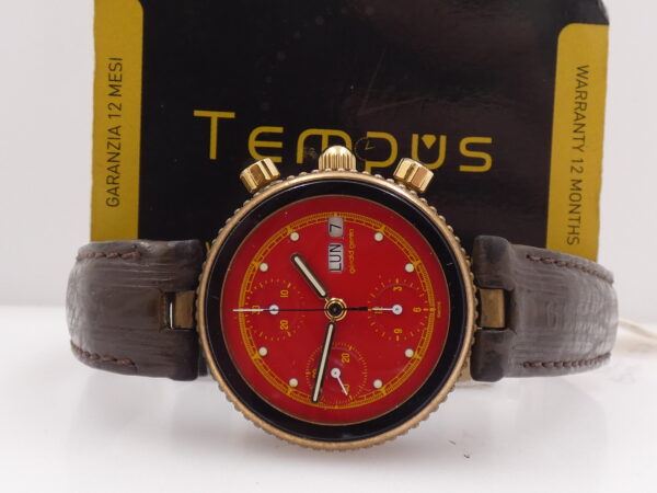Cronogafo Gérald Genta Gefica Day Date G2989.7 RED DIAL Automatico Bronzo & Acciaio Anni 90's