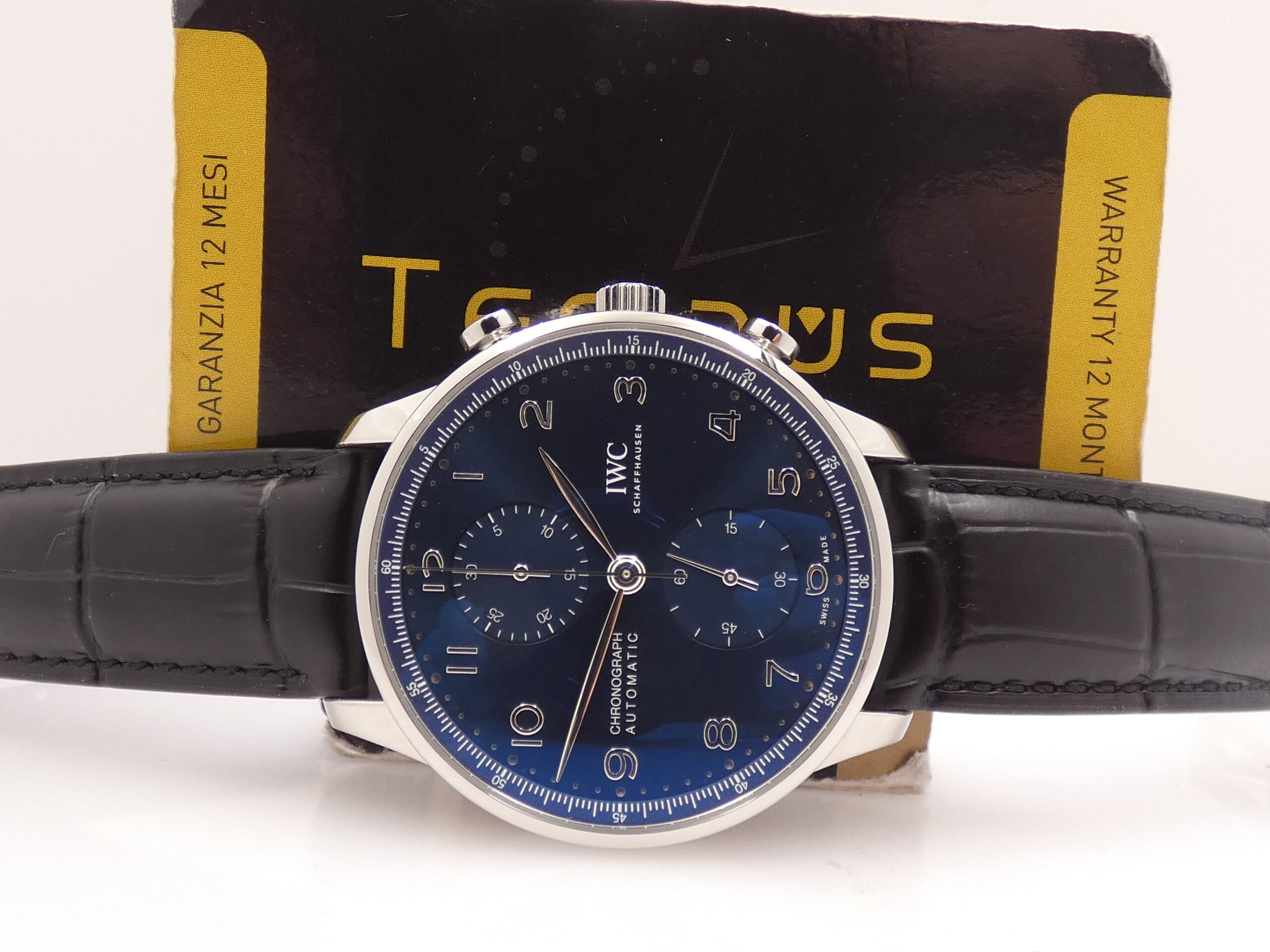 Cronografo IWC Portuguese BLUE DIAL 3716 TOP CONDITION WITH PAPERS Anno 2021 Automatico Acciaio - immagine 2