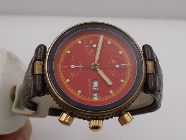 Cronogafo Gérald Genta Gefica Day Date G2989.7 RED DIAL Automatico Bronzo & Acciaio Anni 90's
