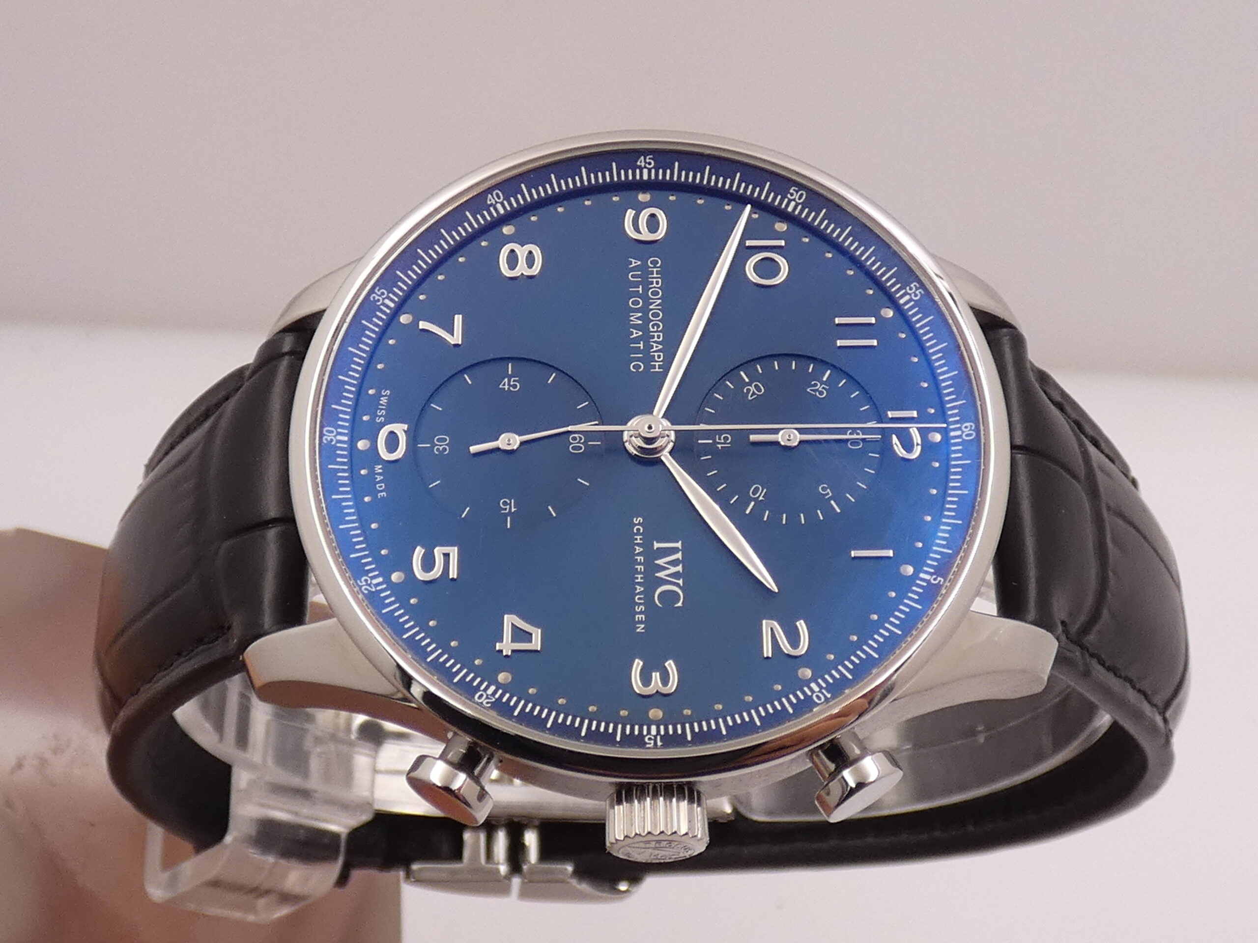 Cronografo IWC Portuguese BLUE DIAL 3716 TOP CONDITION WITH PAPERS Anno 2021 Automatico Acciaio - immagine 3