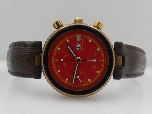 Cronogafo Gérald Genta Gefica Day Date G2989.7 RED DIAL Automatico Bronzo & Acciaio Anni 90's