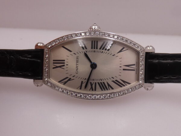 Cartier Tonneau Lady 2711 Oro Bianco 18Kt FACTORY DIAMOND BEZEL BOX&PAPERS Anno 2013 Carica Manuale WE400131