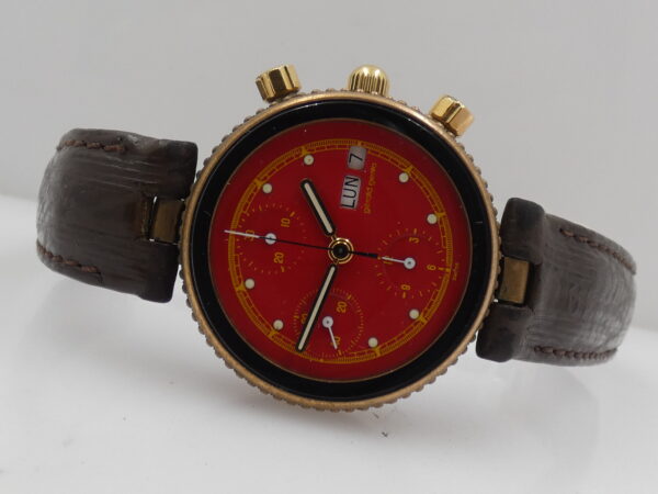 Cronogafo Gérald Genta Gefica Day Date G2989.7 RED DIAL Automatico Bronzo & Acciaio Anni 90's