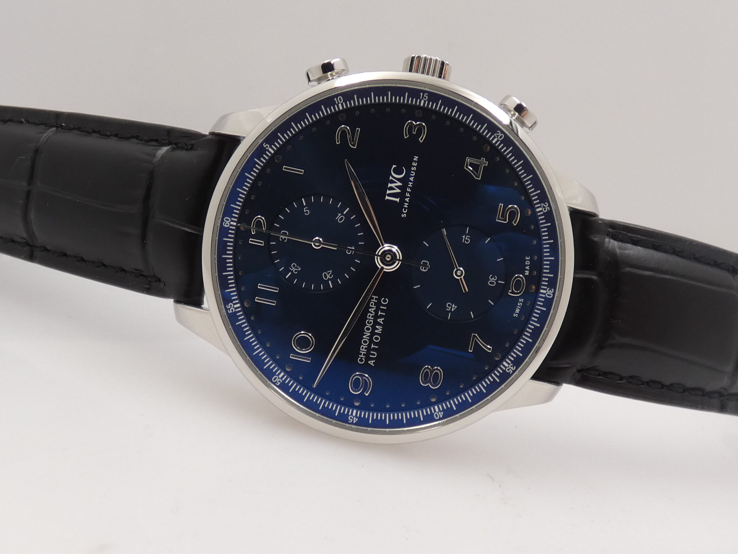 Cronografo IWC Portuguese BLUE DIAL 3716 TOP CONDITION WITH PAPERS Anno 2021 Automatico Acciaio - immagine 5