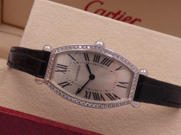 Cartier Tonneau Lady 2711 Oro Bianco 18Kt FACTORY DIAMOND BEZEL BOX&PAPERS Anno 2013 Carica Manuale WE400131