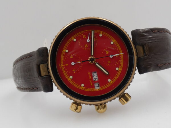 Cronogafo Gérald Genta Gefica Day Date G2989.7 RED DIAL Automatico Bronzo & Acciaio Anni 90's