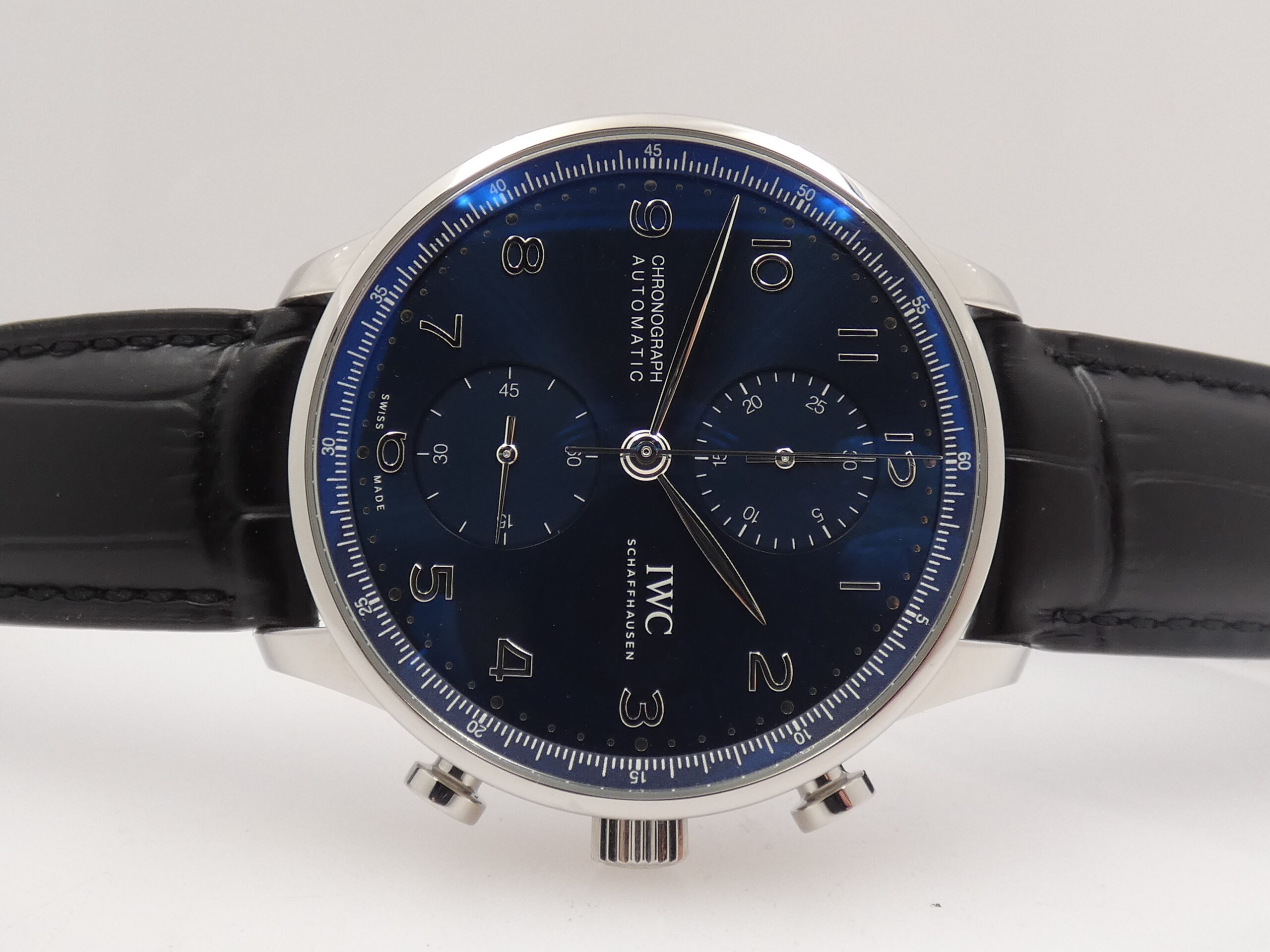 Cronografo IWC Portuguese BLUE DIAL 3716 TOP CONDITION WITH PAPERS Anno 2021 Automatico Acciaio - immagine 6
