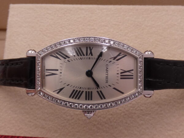 Cartier Tonneau Lady 2711 Oro Bianco 18Kt FACTORY DIAMOND BEZEL BOX&PAPERS Anno 2013 Carica Manuale WE400131