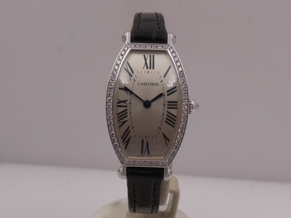 Cartier Tonneau Lady 2711 Oro Bianco 18Kt FACTORY DIAMOND BEZEL BOX&PAPERS Anno 2013 Carica Manuale WE400131