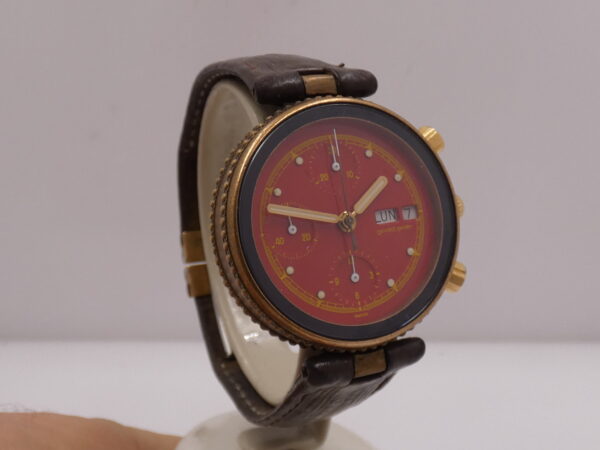 Cronogafo Gérald Genta Gefica Day Date G2989.7 RED DIAL Automatico Bronzo & Acciaio Anni 90's