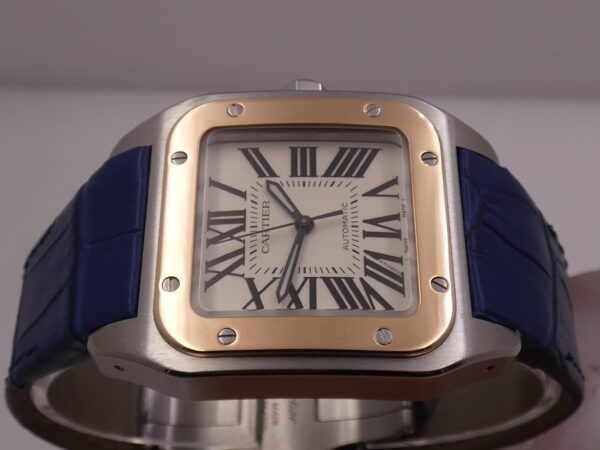 Cartier Santos 100 2878 Ghiera Oro Rosa 18Kt BOX&PAPERS Anno 2015 Automatico Acciaio W20107X7