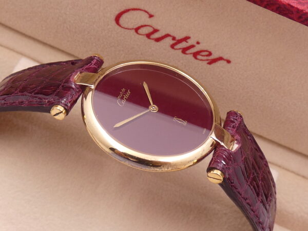 Cartier Must De Cartier Vermeil Lady 30mm Argento 925 18Kt G.F 20 Microns GRANATA DIAL ANNI '80s
