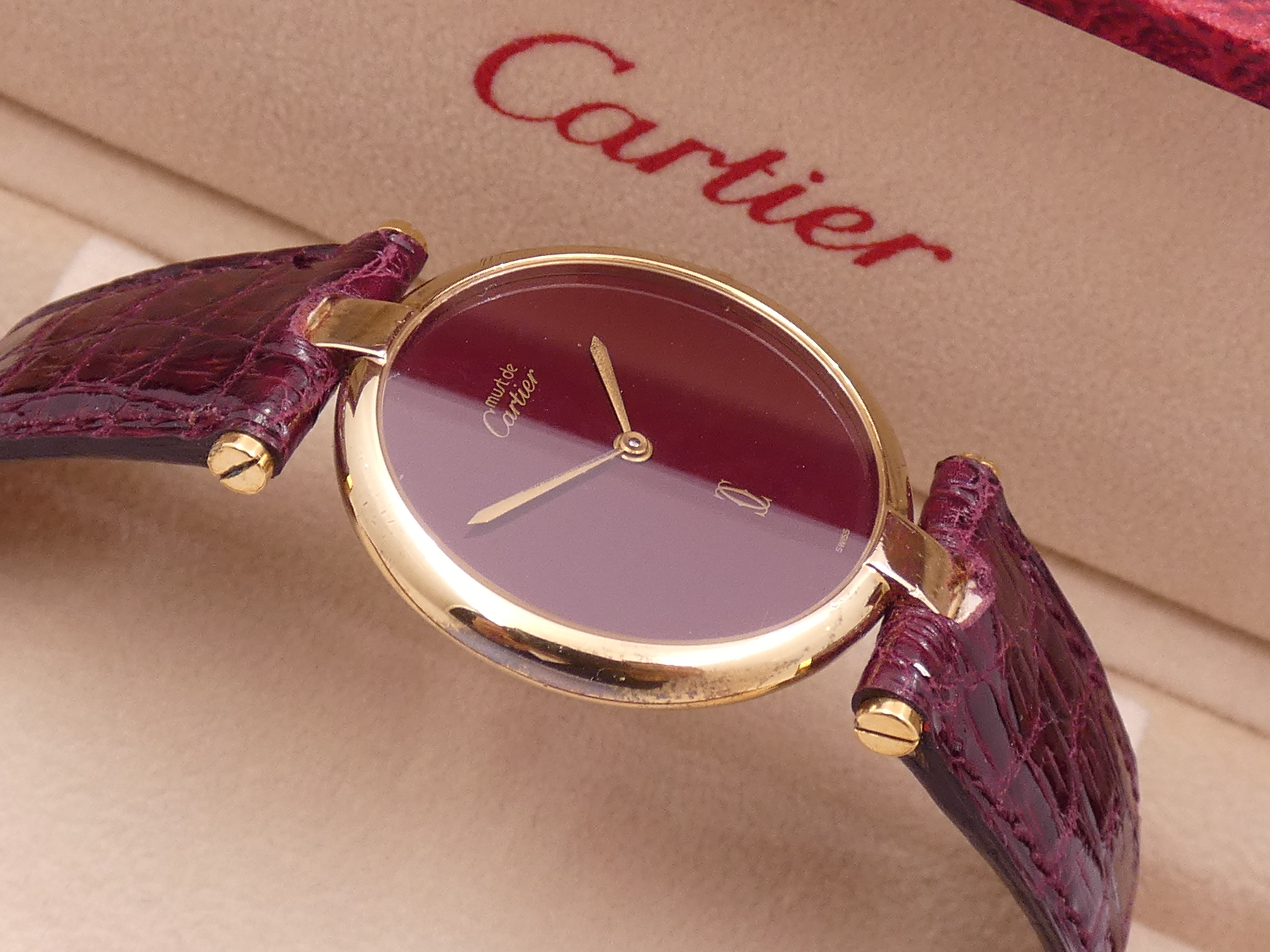 Cartier Must De Cartier Vermeil Lady 30mm Argento 925 18Kt G.F 20 Microns GRANATA DIAL ANNI '80s - immagine 11