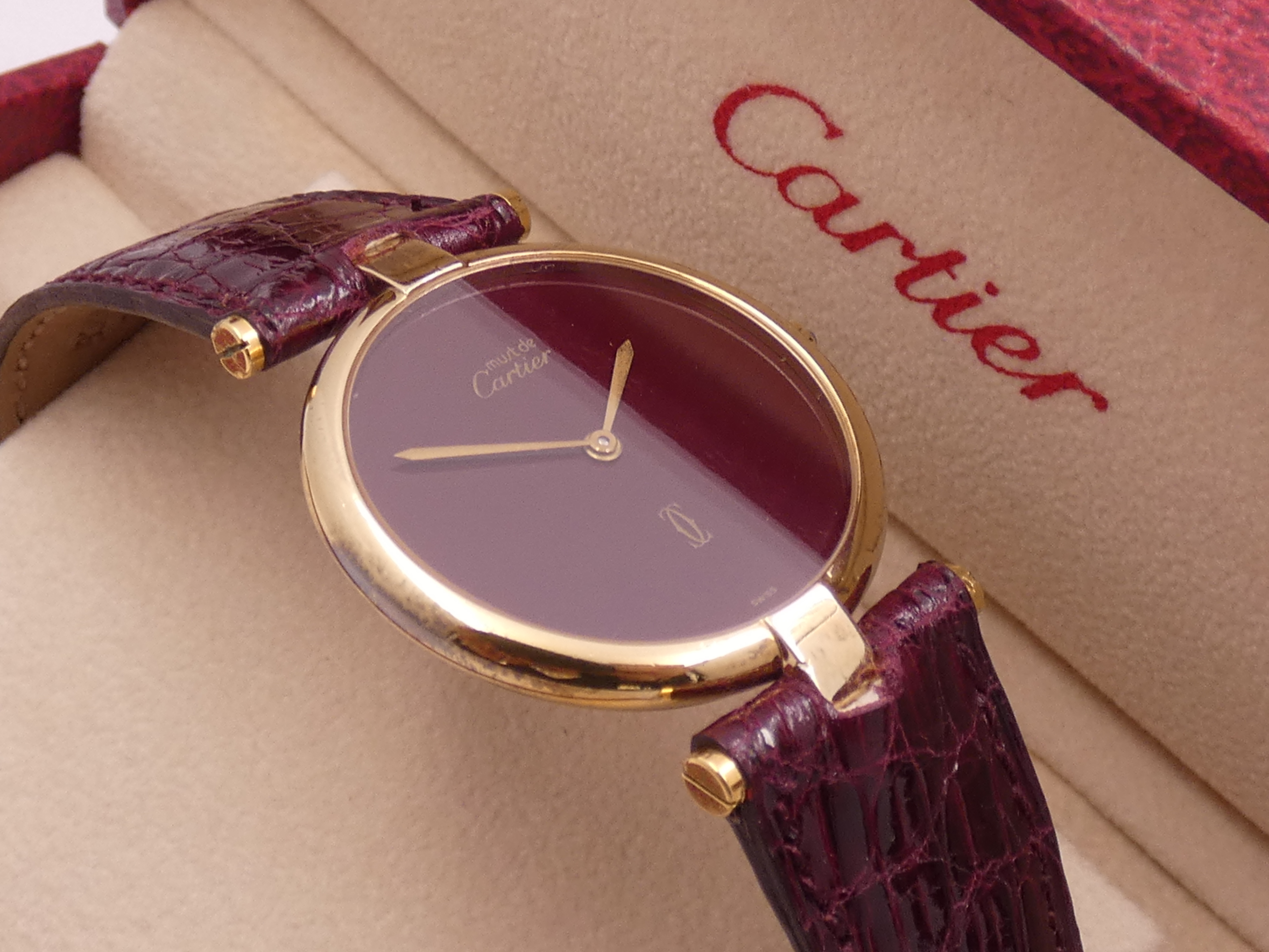 Cartier Must De Cartier Vermeil Lady 30mm Argento 925 18Kt G.F 20 Microns GRANATA DIAL ANNI '80s - immagine 12