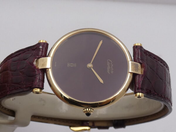 Cartier Must De Cartier Vermeil Lady 30mm Argento 925 18Kt G.F 20 Microns GRANATA DIAL ANNI '80s