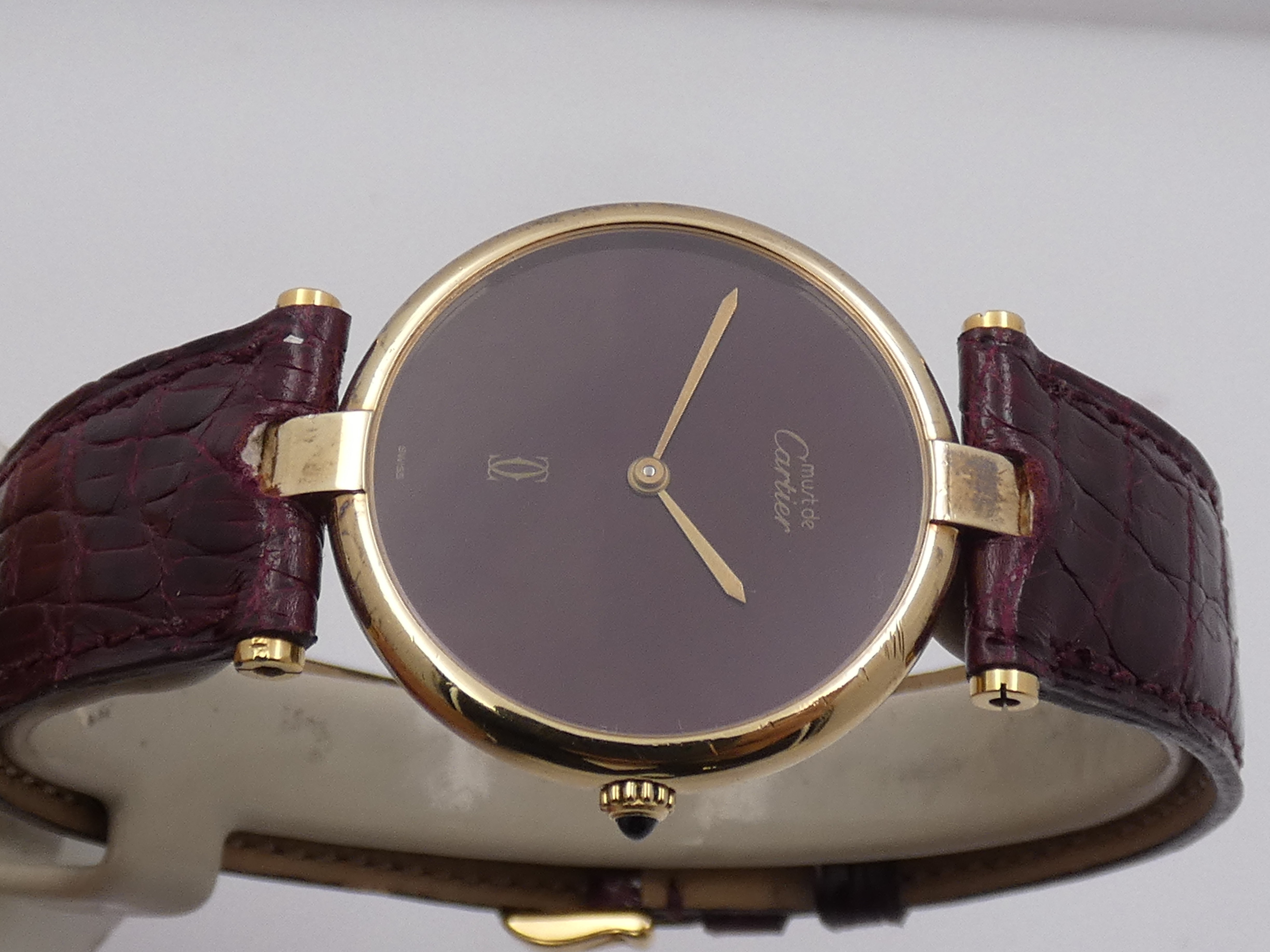Cartier Must De Cartier Vermeil Lady 30mm Argento 925 18Kt G.F 20 Microns GRANATA DIAL ANNI '80s - immagine 3