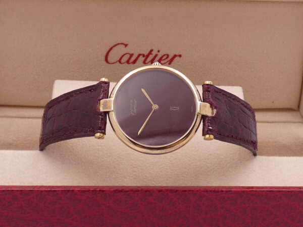 Cartier Must De Cartier Vermeil Lady 30mm Argento 925 18Kt G.F 20 Microns GRANATA DIAL ANNI '80s