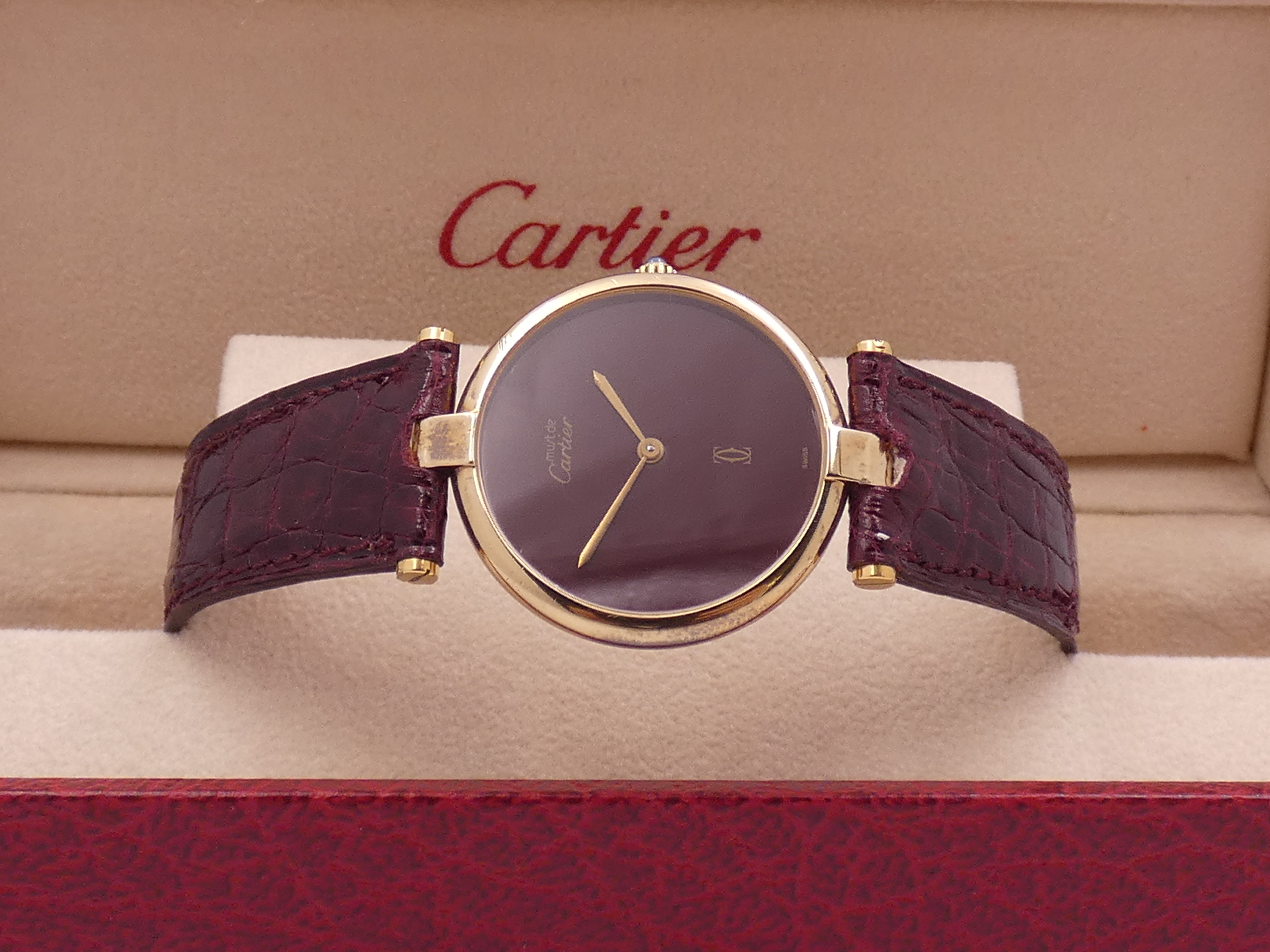 Cartier Must De Cartier Vermeil Lady 30mm Argento 925 18Kt G.F 20 Microns GRANATA DIAL ANNI '80s - immagine 4