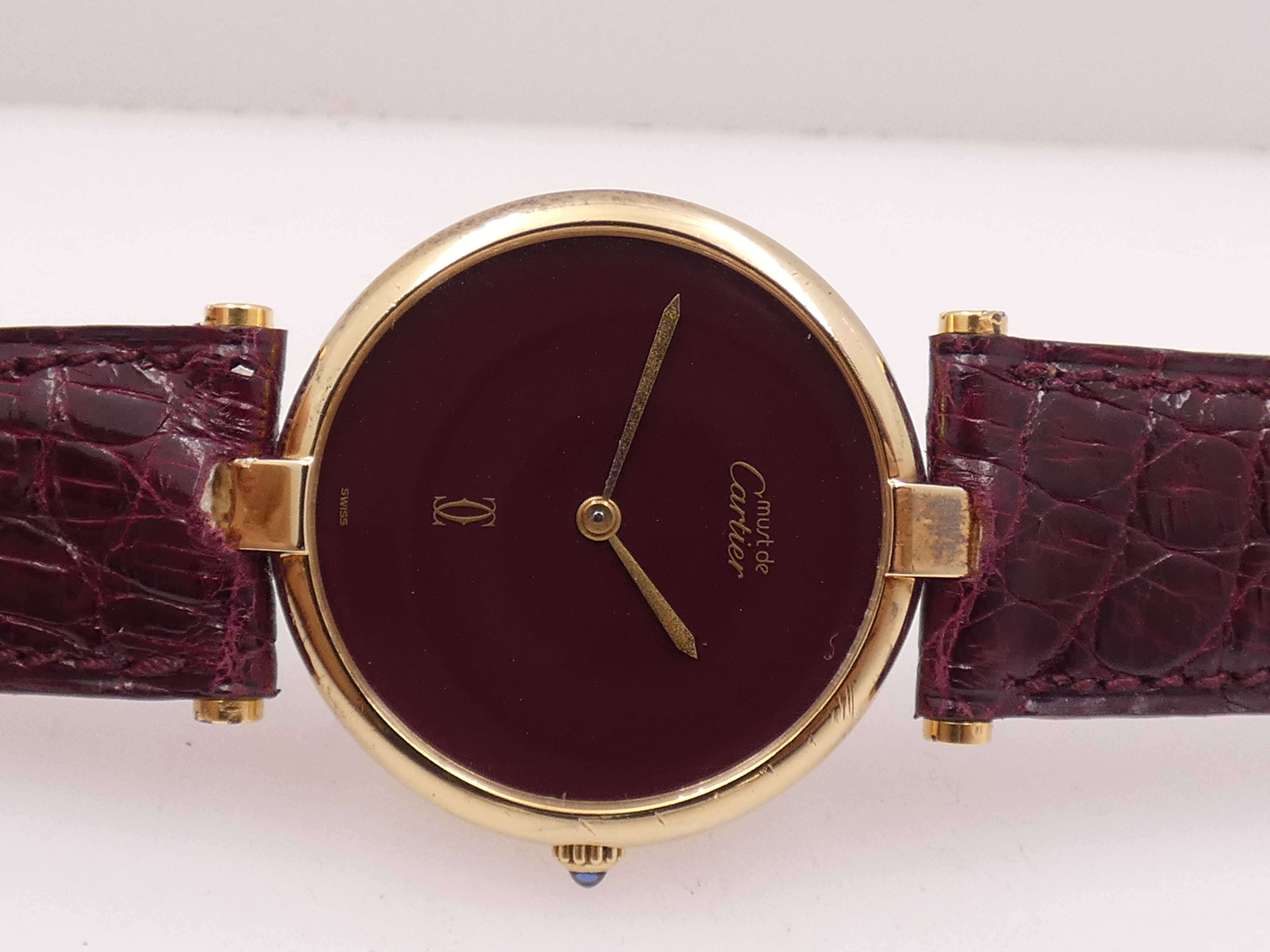 Cartier Must De Cartier Vermeil Lady 30mm Argento 925 18Kt G.F 20 Microns GRANATA DIAL ANNI '80s - immagine 5