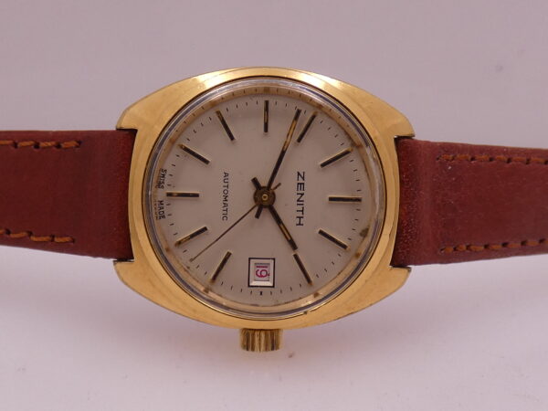 Zenith Lady Automatic Vintage APPENA REVISIONATO Ghiera Elettroplaccata Oro 18Kt & Acciaio RED DATE Anni 70's 20.0660.485