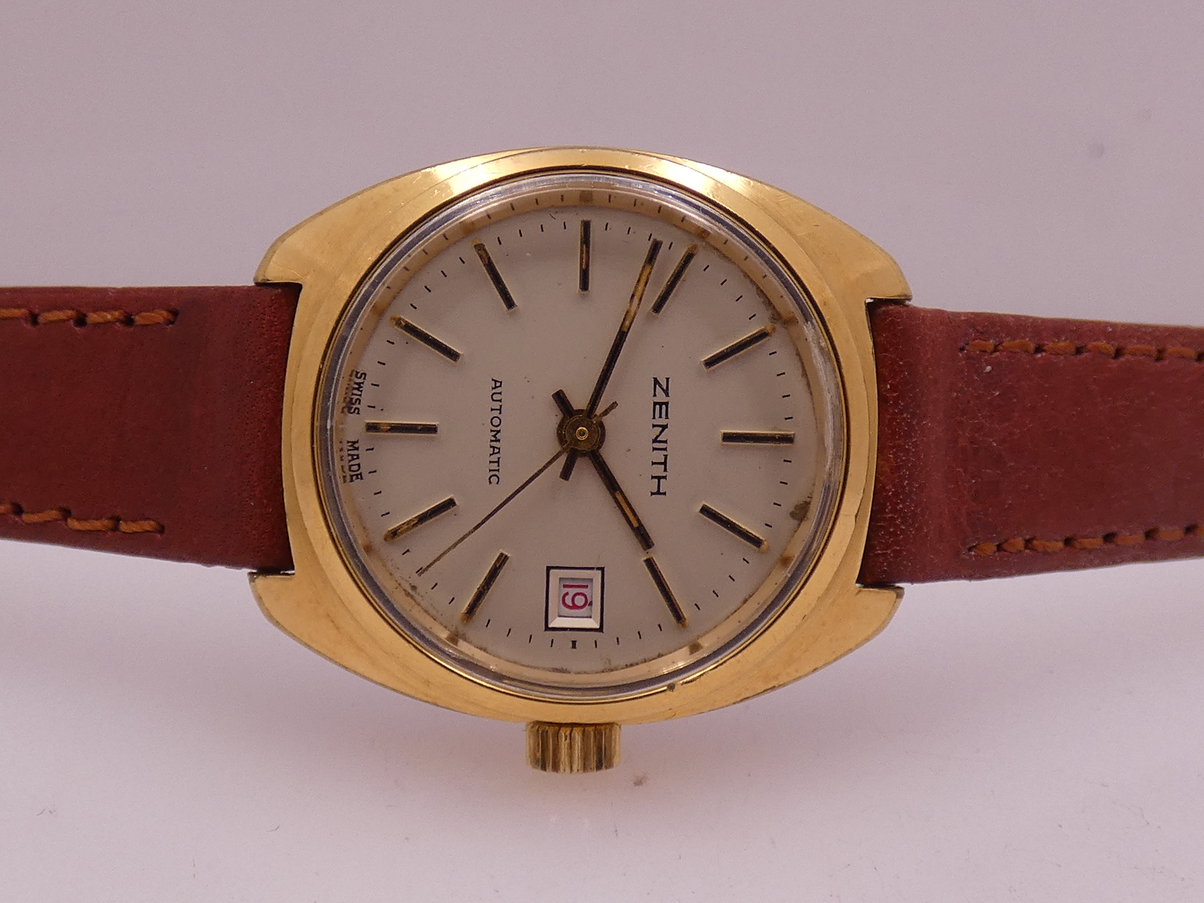 Zenith Lady Automatic Vintage APPENA REVISIONATO Ghiera Elettroplaccata Oro 18Kt & Acciaio RED DATE Anni 70's 20.0660.485 - immagine 6