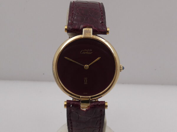 Cartier Must De Cartier Vermeil Lady 30mm Argento 925 18Kt G.F 20 Microns GRANATA DIAL ANNI '80s