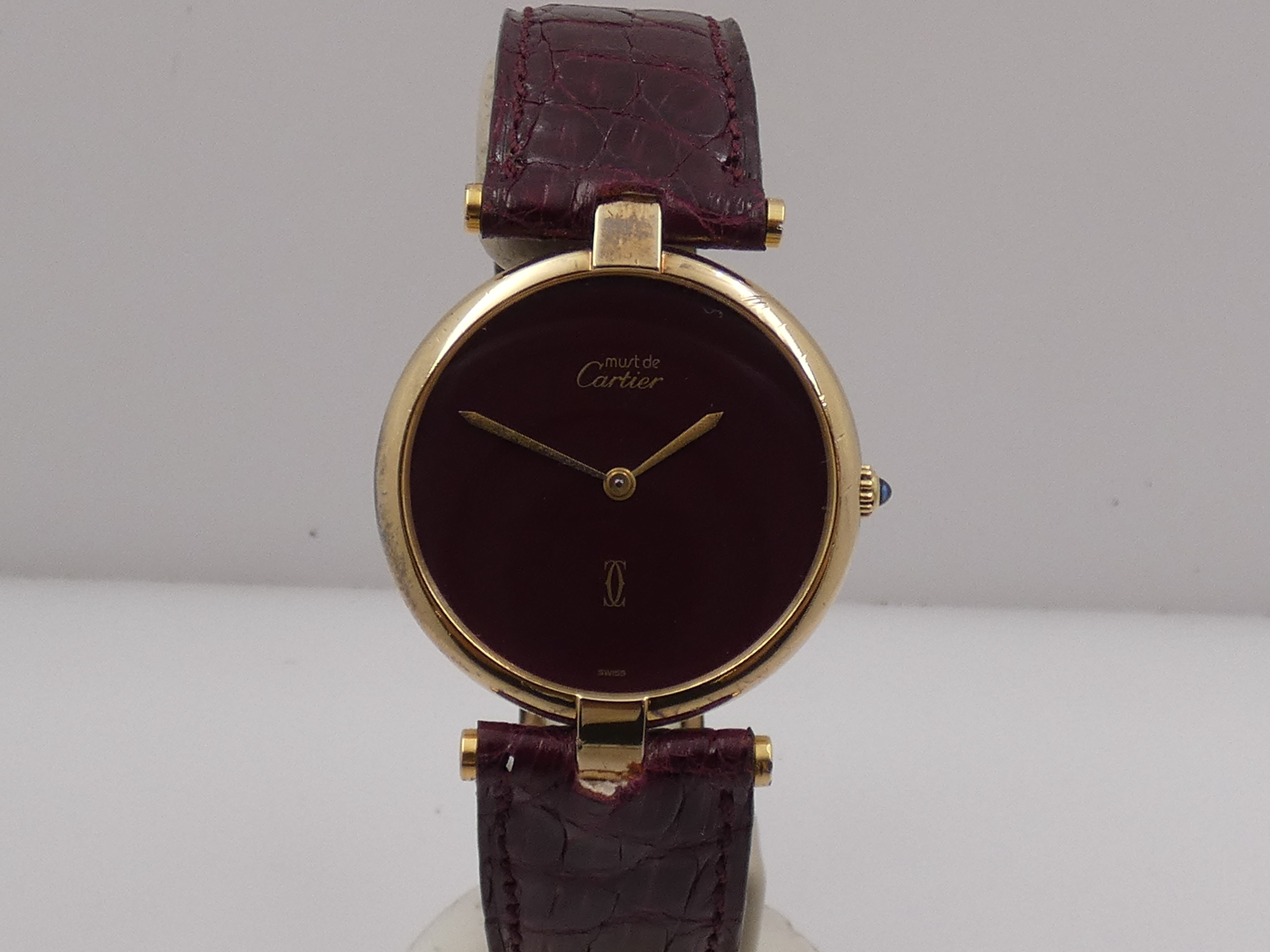 Cartier Must De Cartier Vermeil Lady 30mm Argento 925 18Kt G.F 20 Microns GRANATA DIAL ANNI '80s - immagine 6