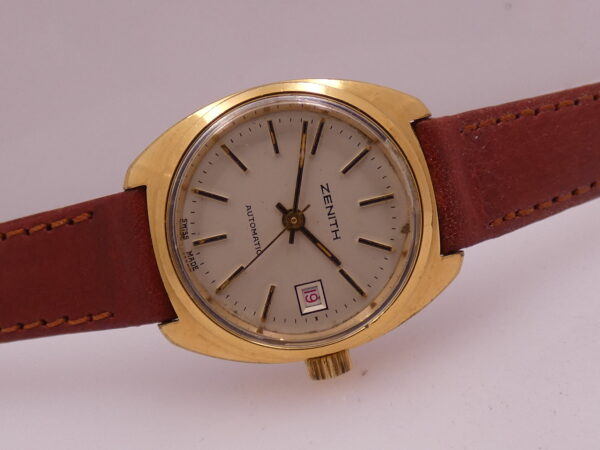 Zenith Lady Automatic Vintage APPENA REVISIONATO Ghiera Elettroplaccata Oro 18Kt & Acciaio RED DATE Anni 70's 20.0660.485