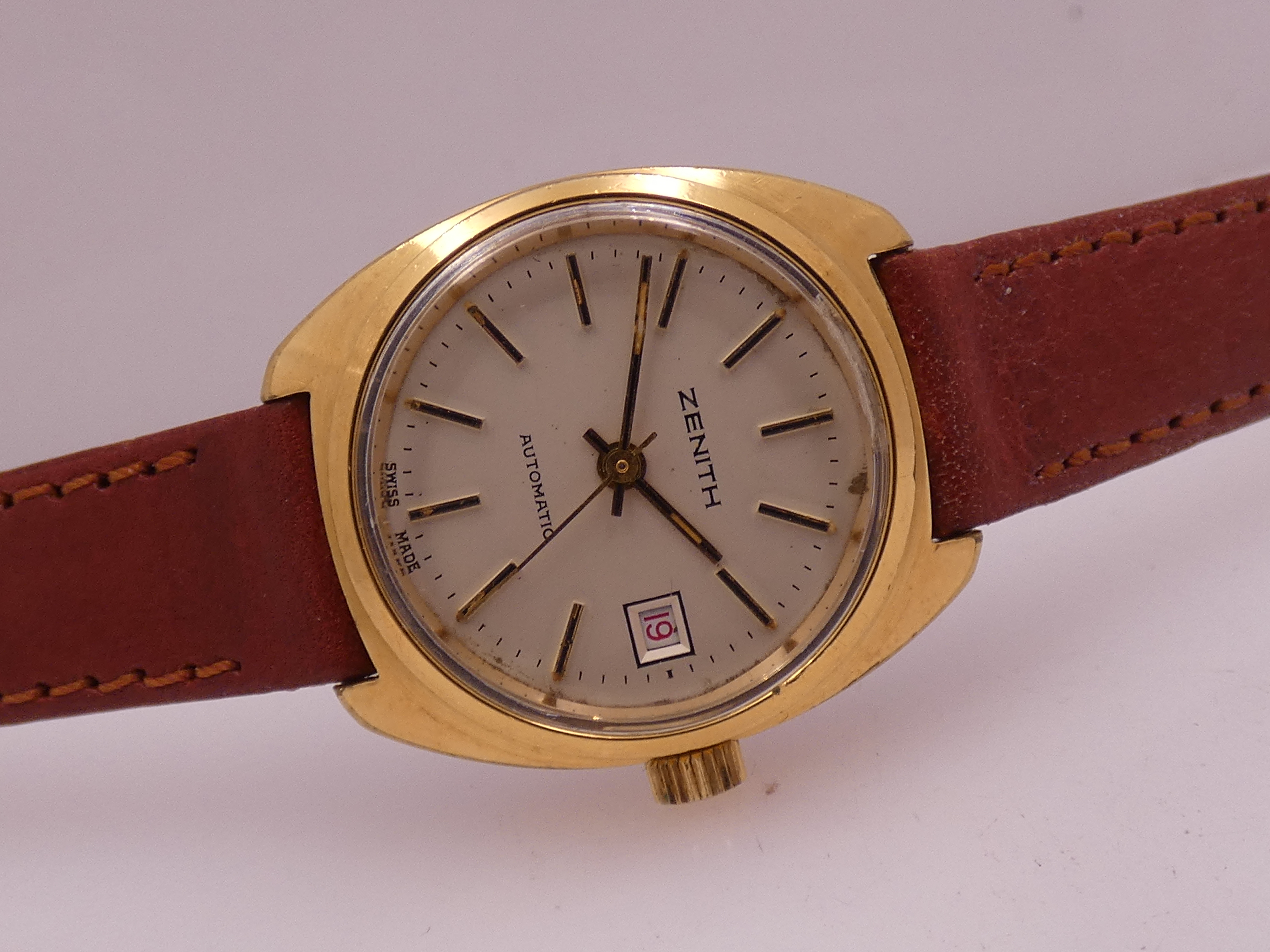 Zenith Lady Automatic Vintage APPENA REVISIONATO Ghiera Elettroplaccata Oro 18Kt & Acciaio RED DATE Anni 70's 20.0660.485 - immagine 7