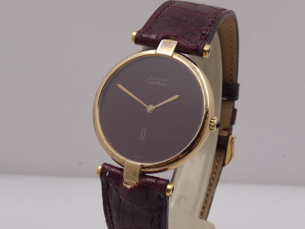 Cartier Must De Cartier Vermeil Lady 30mm Argento 925 18Kt G.F 20 Microns GRANATA DIAL ANNI '80s