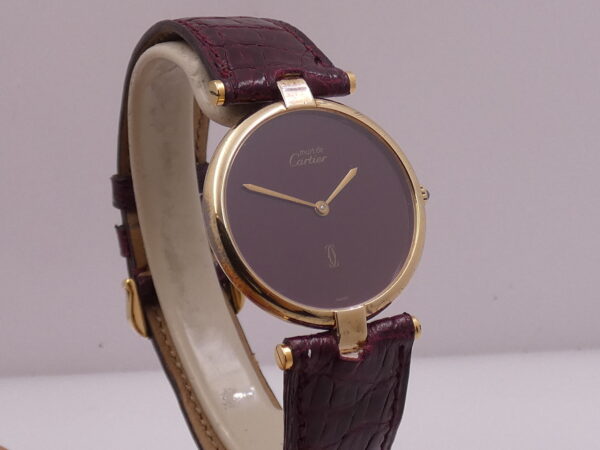 Cartier Must De Cartier Vermeil Lady 30mm Argento 925 18Kt G.F 20 Microns GRANATA DIAL ANNI '80s