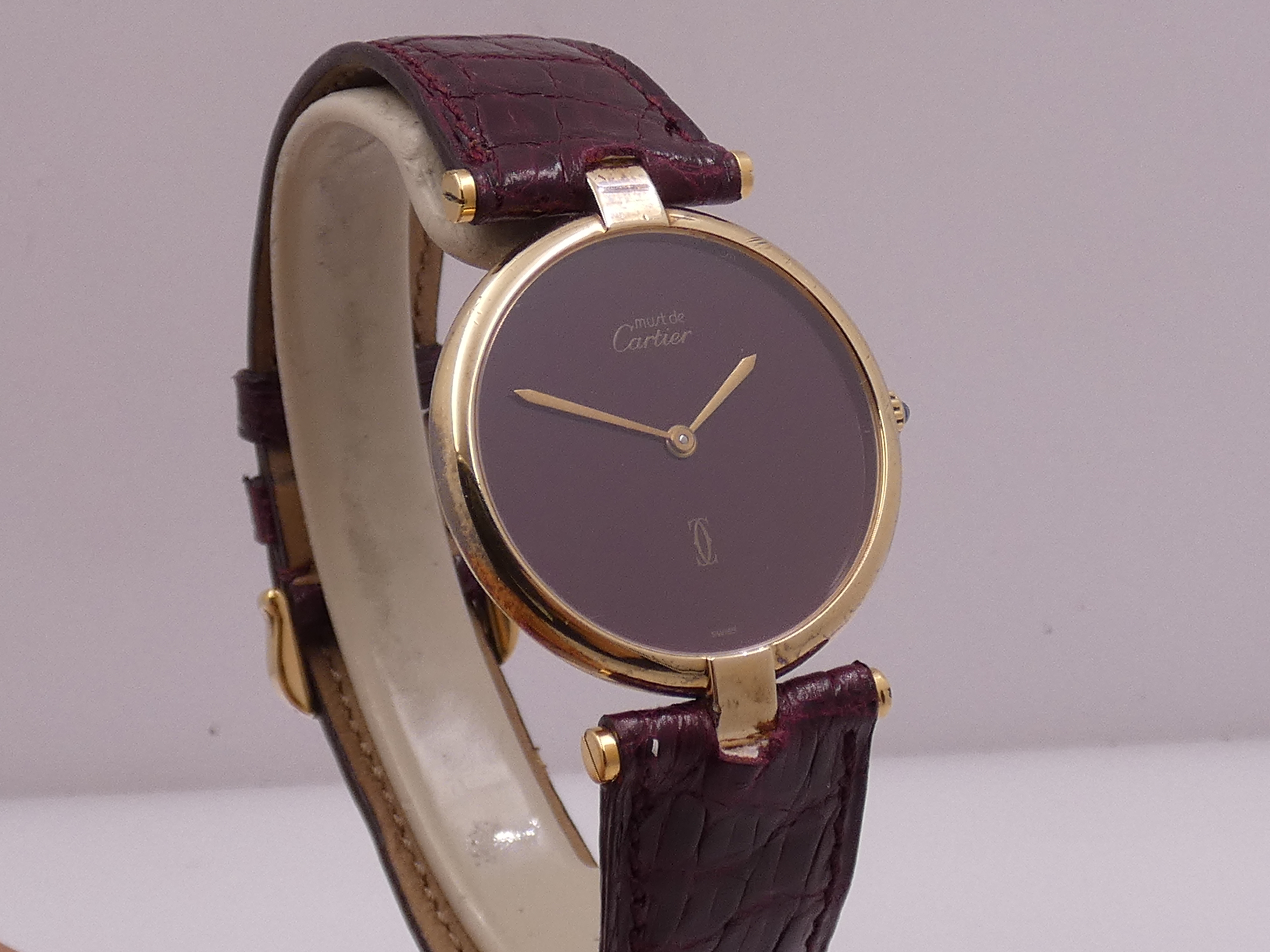 Cartier Must De Cartier Vermeil Lady 30mm Argento 925 18Kt G.F 20 Microns GRANATA DIAL ANNI '80s - immagine 8