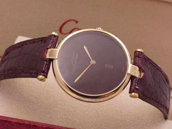 Cartier Must De Cartier Vermeil Lady 30mm Argento 925 18Kt G.F 20 Microns GRANATA DIAL ANNI '80s