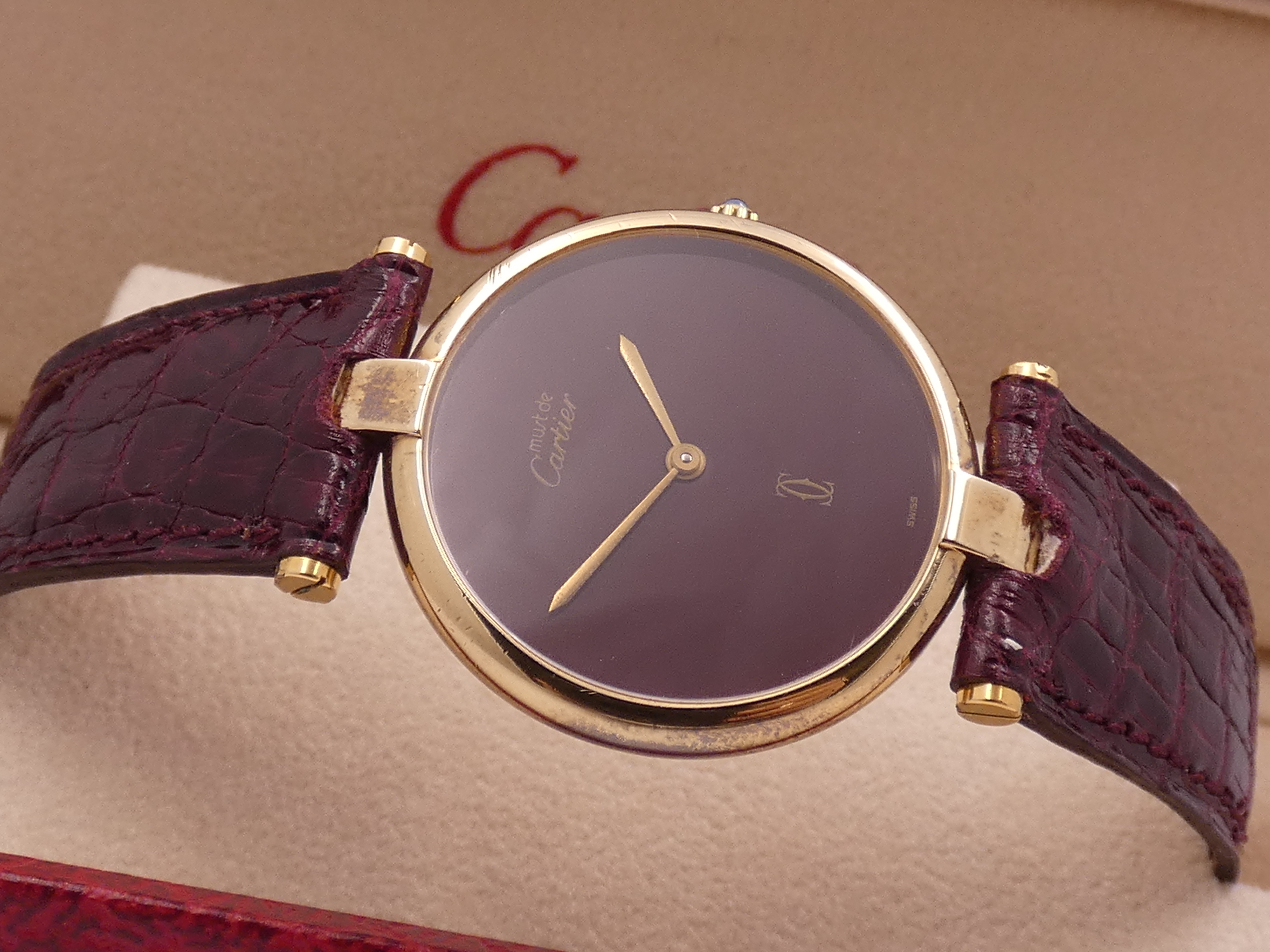 Cartier Must De Cartier Vermeil Lady 30mm Argento 925 18Kt G.F 20 Microns GRANATA DIAL ANNI '80s - immagine 9