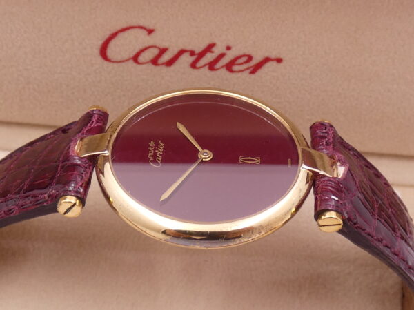 Cartier Must De Cartier Vermeil Lady 30mm Argento 925 18Kt G.F 20 Microns GRANATA DIAL ANNI '80s