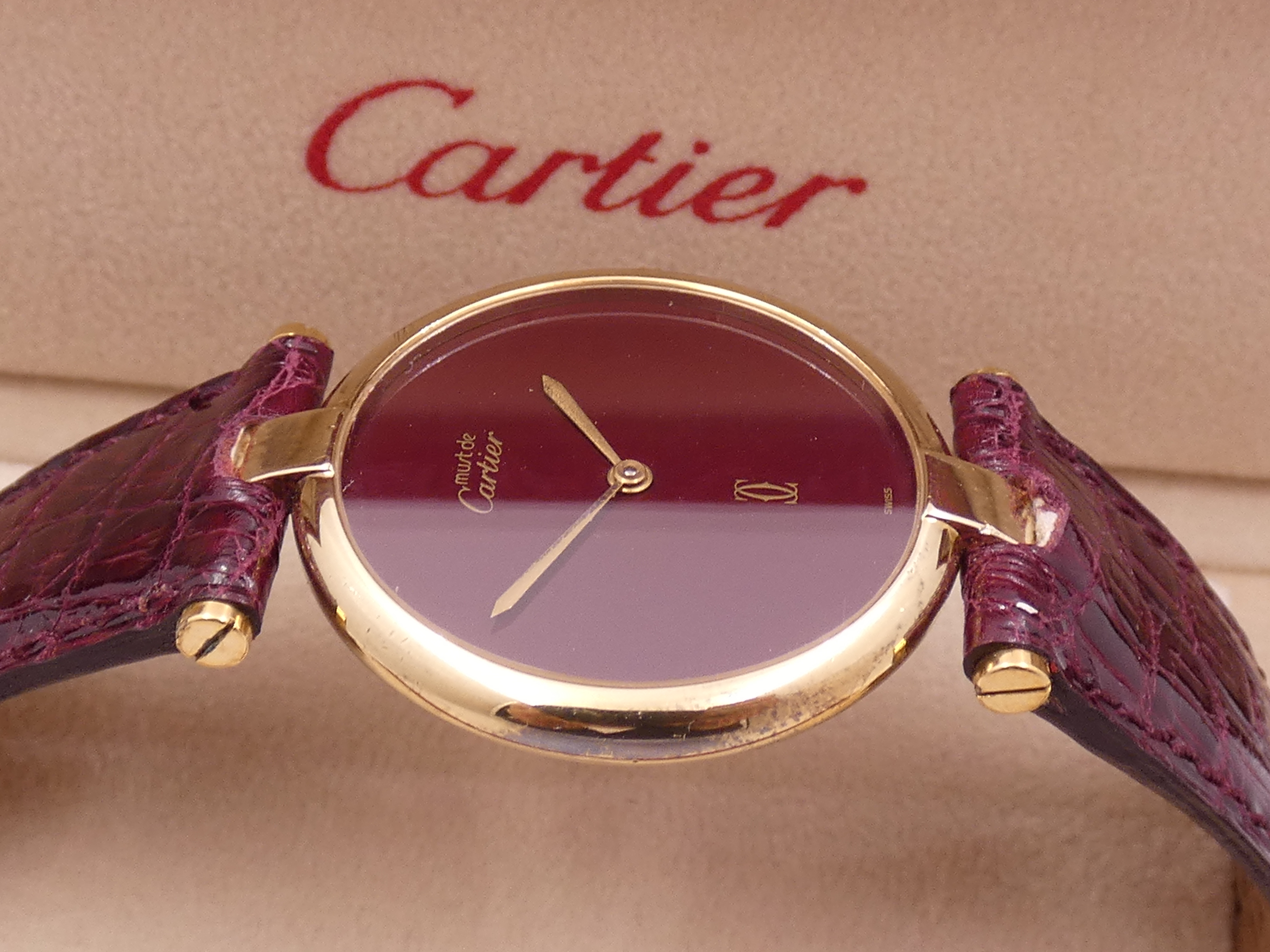 Cartier Must De Cartier Vermeil Lady 30mm Argento 925 18Kt G.F 20 Microns GRANATA DIAL ANNI '80s - immagine 10